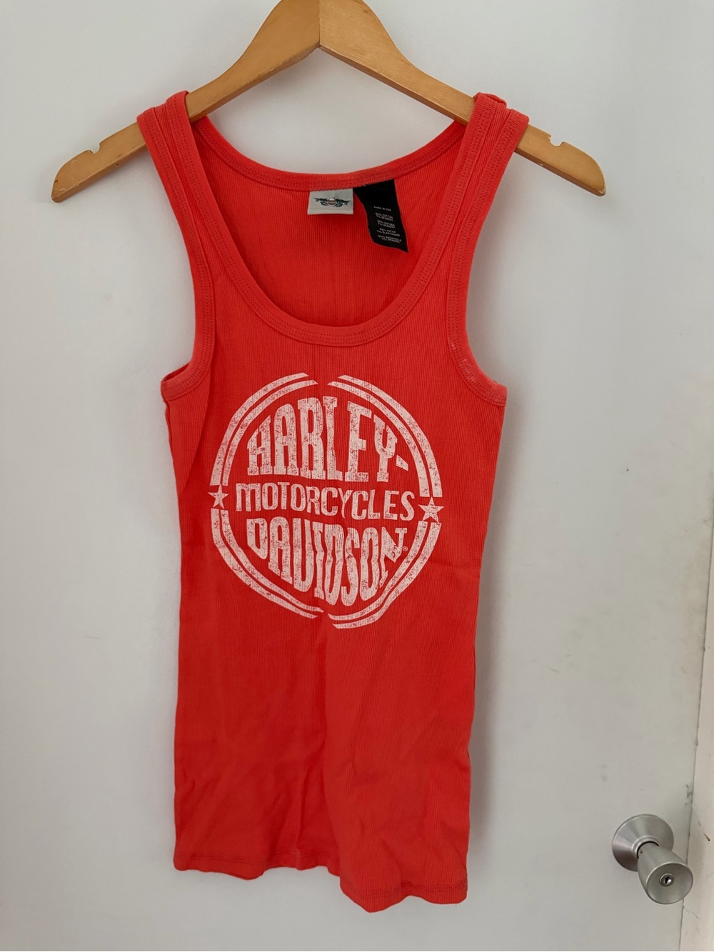 Harley Davidson Logo Orange Tank Top Sleeveless Womens Medium Shirt Top Tank